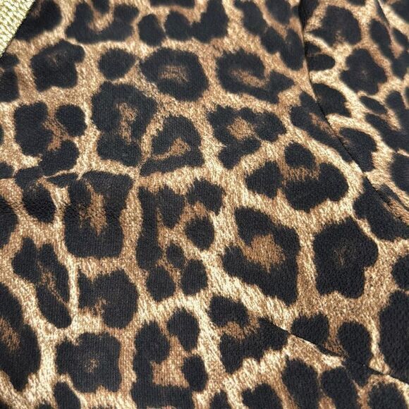 Michael Kors Women’s Cheetah V Neck Long Ballon Sleeve Top Size Medium - Picture 5 of 8